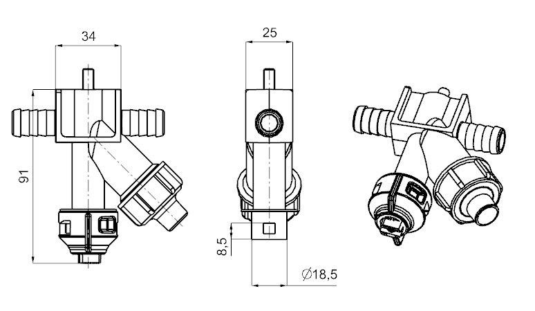 Корпус распылителя проходной 0-100/08/P